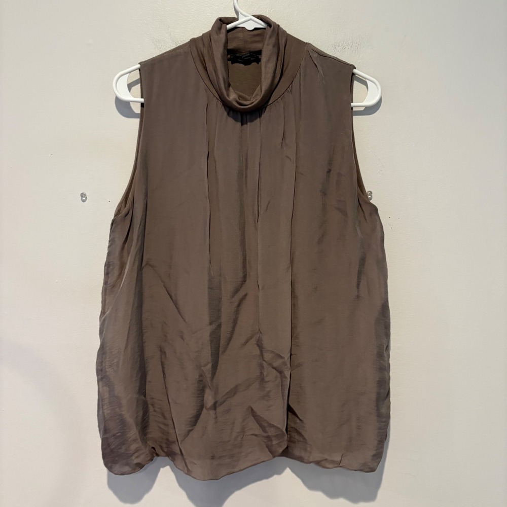 M Made in Italy Sleeveless Mock Cowl Neck Top Taupe Brown Womens M Bubble Hem